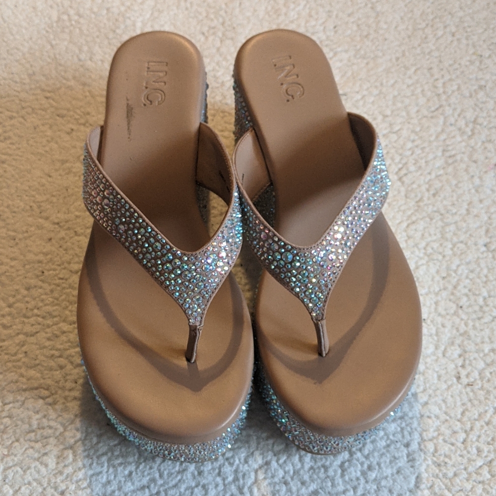 INC allover rhinestone embellished wedge sandal
